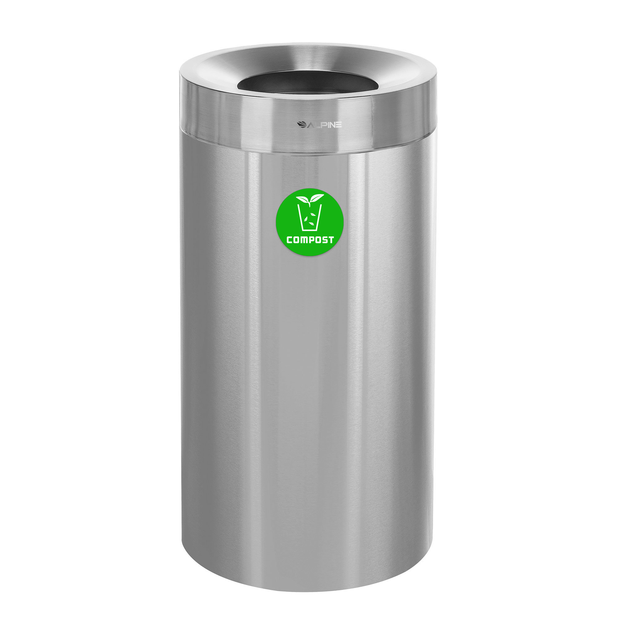 Alpine, 27 Gallon Stainless Open Top Compost Bin Trash Can, Capacity 27 Gal, Model# ALP475-27-CO
